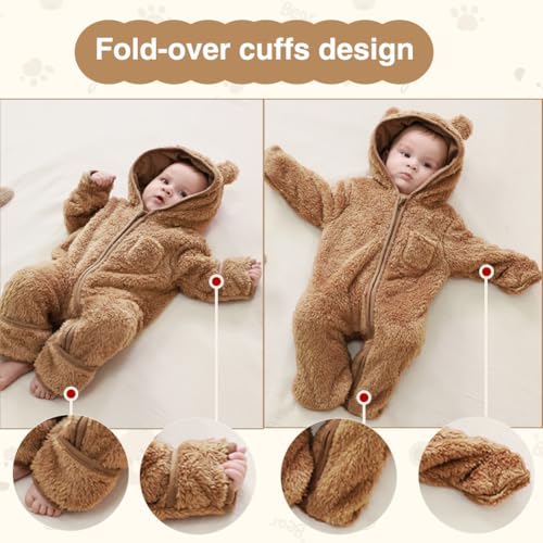 XIFAMNIY Newborn Baby Winter Snowsuit - Bear Outfit Fleece Warm Jumpsuit Romper Hooded Clothes for Infant Girls Boys2