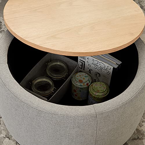 Kakotito Modern Round Storage Ottoman With Wooden Lid,Circle Ottoman Handmade Ottoman Coffee Table,End Table & Footstool thumb #6