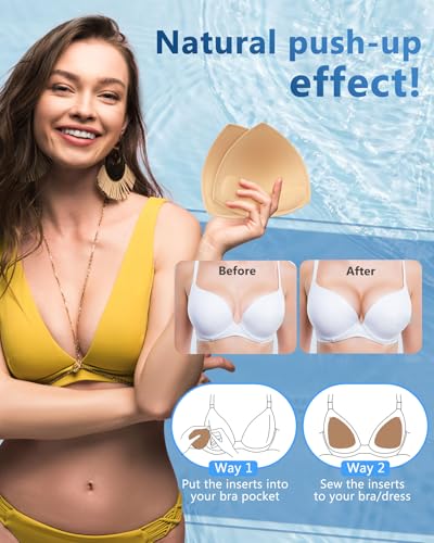 Waterproof Bathing Suit Cups Inserts - Swimsuit Pads Insert Push up for Women, 4 Pairs Sewn-Edge Bikini Padding Insert4