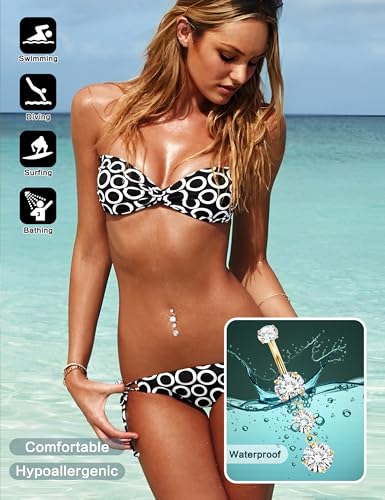 LOLIAS Gold Belly Button Ring - 14G Surgical Stainless Steel Belly Rings Hypoallergenic Clicker Belly Button Piercings for Women CZ Dangle Belly Button Rings Navel Piercing Pack Silver/Gold3