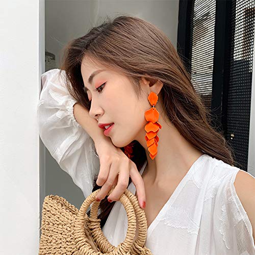 Dangle Acrylic Petal Earrings Long Drop Statement Fashion Rose Flower Earrings Hanging Resin Floral Tassel Earrings for Women3