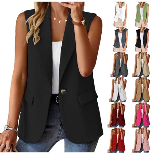 Womens Sleeveless Vest Casual Business Blazer Vest Open Front Single Button Blazers Work Office Summer Jacket4