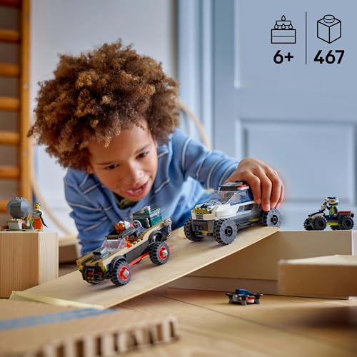 LEGO City Off-Road Police Car Chase Toy with 2 Trucks, a Quadbike, Drone, an Opening Safe and 2 Minifigures - Image 4