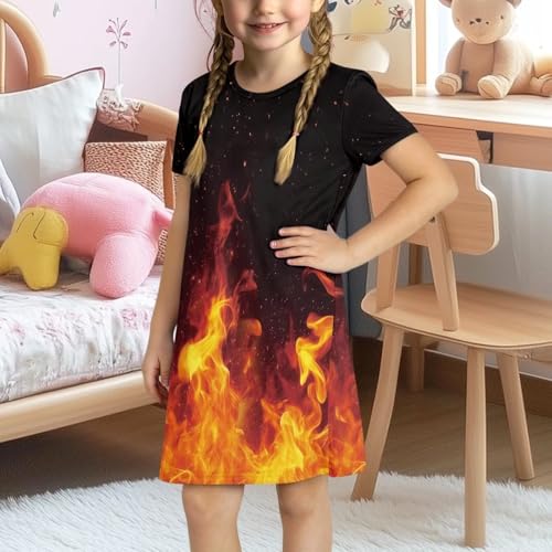 Horse Dresses for Girls 3-14Y Casual Cute Short Sleeve Midi Dress Summer Cute Skater Home Playwear with Pockets3