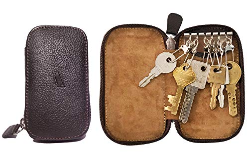 Full Grain Genuine Leather Keychain Holder Pouch with 6 Key Holders Hook