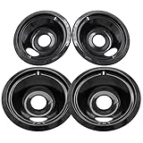 SANYCASA Black Stove Burner Drip Pans for Electric Stove Top -Fit for GE Electric Range-10% Energy Save by Enamel Spraying Prevent Bending and Rust - Include 2 6'' Burner Drip Pans and 2 8'' Drip Bowl