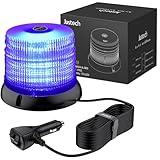 Justech 72LED Warnleuchten Notbeleuchtung Blau Rundumleuchte 16x16x12.5cm Blitzleuchte 6 Blitzmuster mit Zigarettenanzünde + 5m Netzkabel 12/24V Notfallblinklampe Magnetfuß mit E57 Zulassung