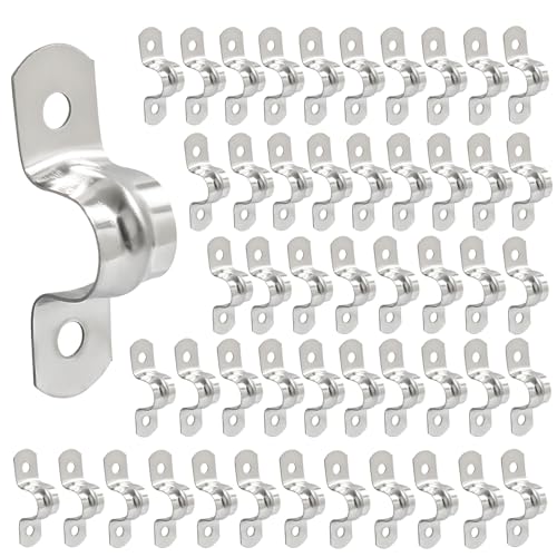 Image of Hitefu Stainless Steel Rigid Pipe Strap, M12 1 /2 inch, 50PCS | Two Hole Strap, U Bracket Pipe Clamps, Heavy Duty, For Conduit and Cables