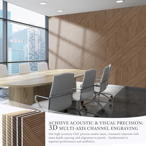 Image of JBER Wood-Pattern Acoustic Panels 23.6 inch x 23.6 inch, 6 Pack, Teak