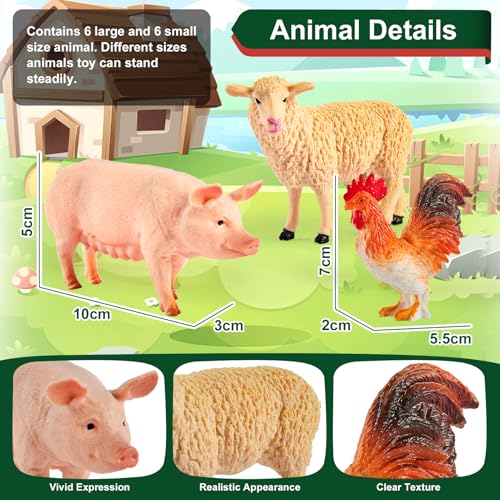 BUYGER Bauernhof Tiere Figuren Spielzeug ab 3 Jahre mit Scheune, Traktor Anhänger e Zäune, Realistische Tierfiguren Set, Lernspielzeug Geschenke für Mädchen Jungen ab 3 Jahre