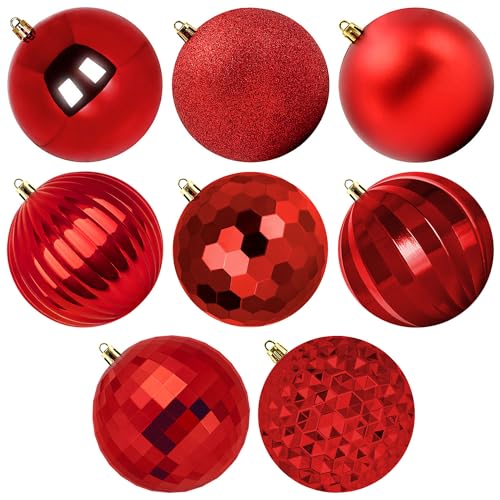 Benjia Extra Large Size Outdoor Christmas Ornaments, Oversized Huge Big Shatterproof Xmas Christmas Plastic Balls for Outside Lawn Yard Tree Hanging Decorations (6"/150mm, Red, Set of 4)