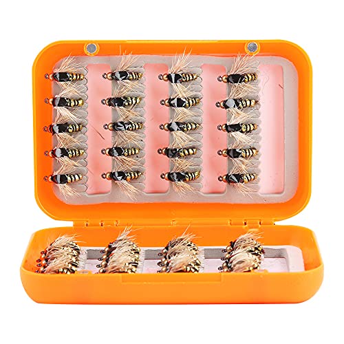 Fly Fishing Flies, 40pcs Lifelike Fly Fishing Fly Fishing Kit Box Fly Fishing Lures High Simulation Fly Fly Hook with High Carbon Steel Hooks for Fishing Enthusiast (Gold)