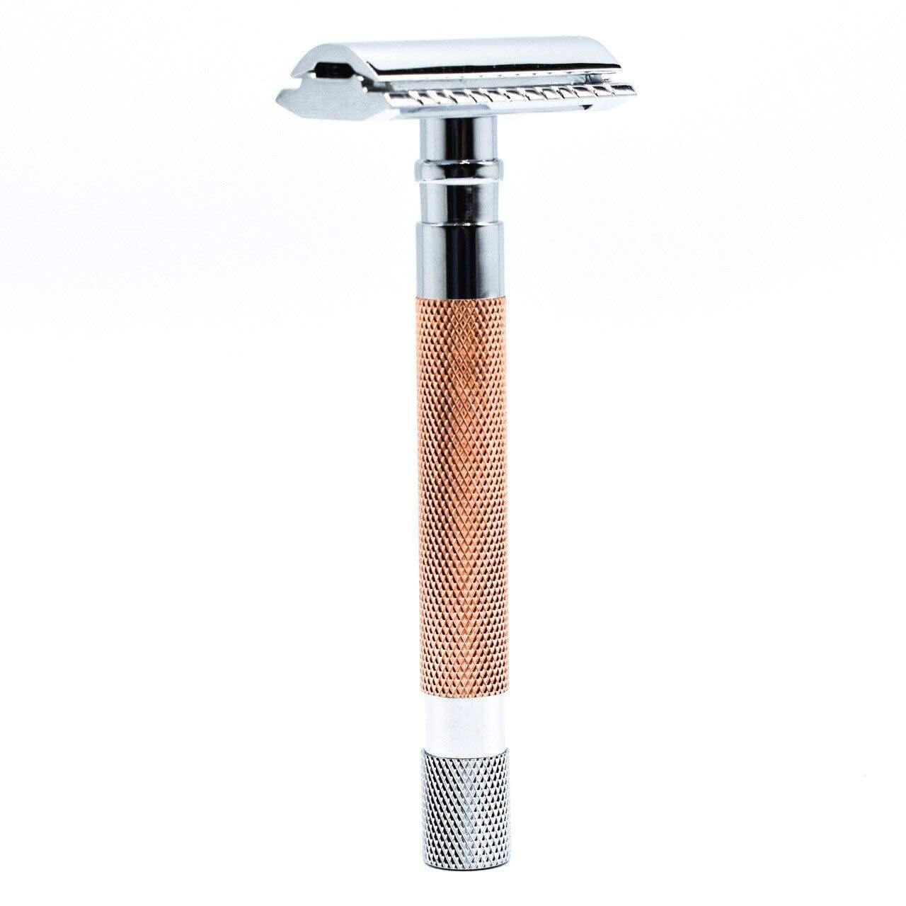 Parker Safety Razor 56R - Rasoio di sicurezza ecologico a doppio bordo con 5 lame Parker Premium Platinum in acciaio inox – Rasoio a pettine chiuso (oro rosa) per un barbiere di qualità rasatura casa