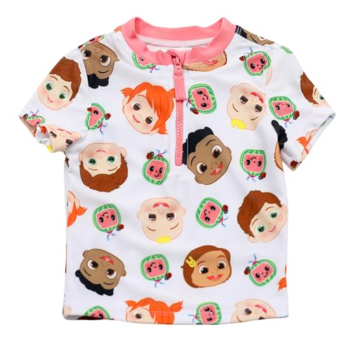 CoComelon Infant and Toddler 2 Piece Quarter Zip Rashguard Set Swimsuit for Girls - JJ, Tomtom, Cody, Nina2