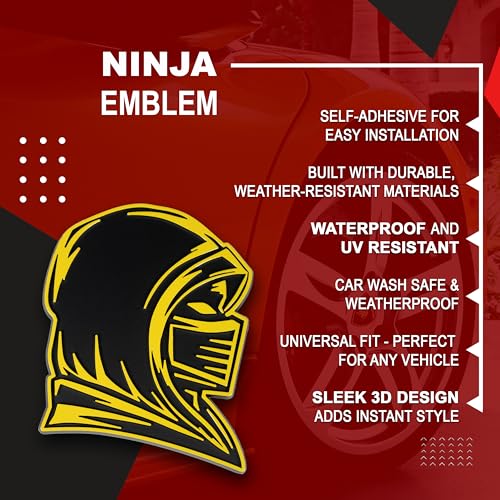 Image of Ninja Emblem, Custom 3D Car Badge - Universal Exterior Accessories for Car, Truck, SUV, Motorcycle (Set of 2) (Yellow)
