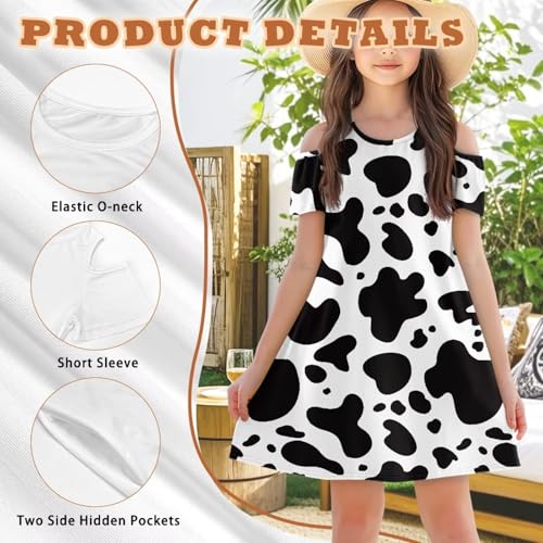 Dress for Girls Toddler Kids Summer Cold Shoulder Flutter Sleeve Crewneck A-Line Midi Dress Casual Flowy Sundress4