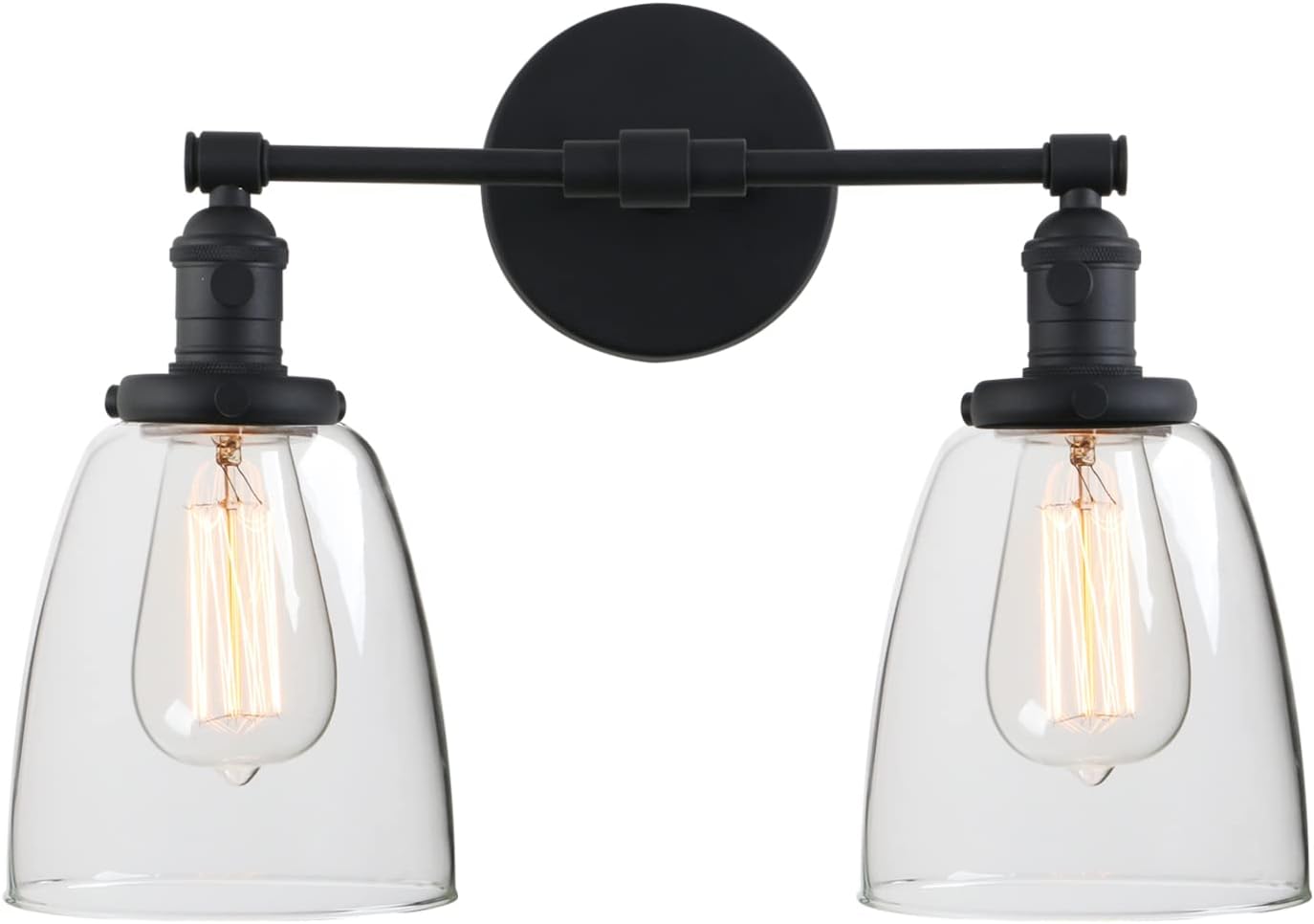 Phansthy Black Wall Sconce Double Sconce Light with Dual 5.6 Inches Clear Glass Lampshade(Black)