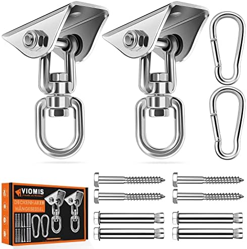 Viomis 2er Set Edelstahl Deckenhaken 360° für Boxsack und Schaukel | Hohe Tragfähigkeit, Rost & korrosionsbeständiger, Geeignet für Hängesessel, Hängematte & Yogatuch, Innen & Auße