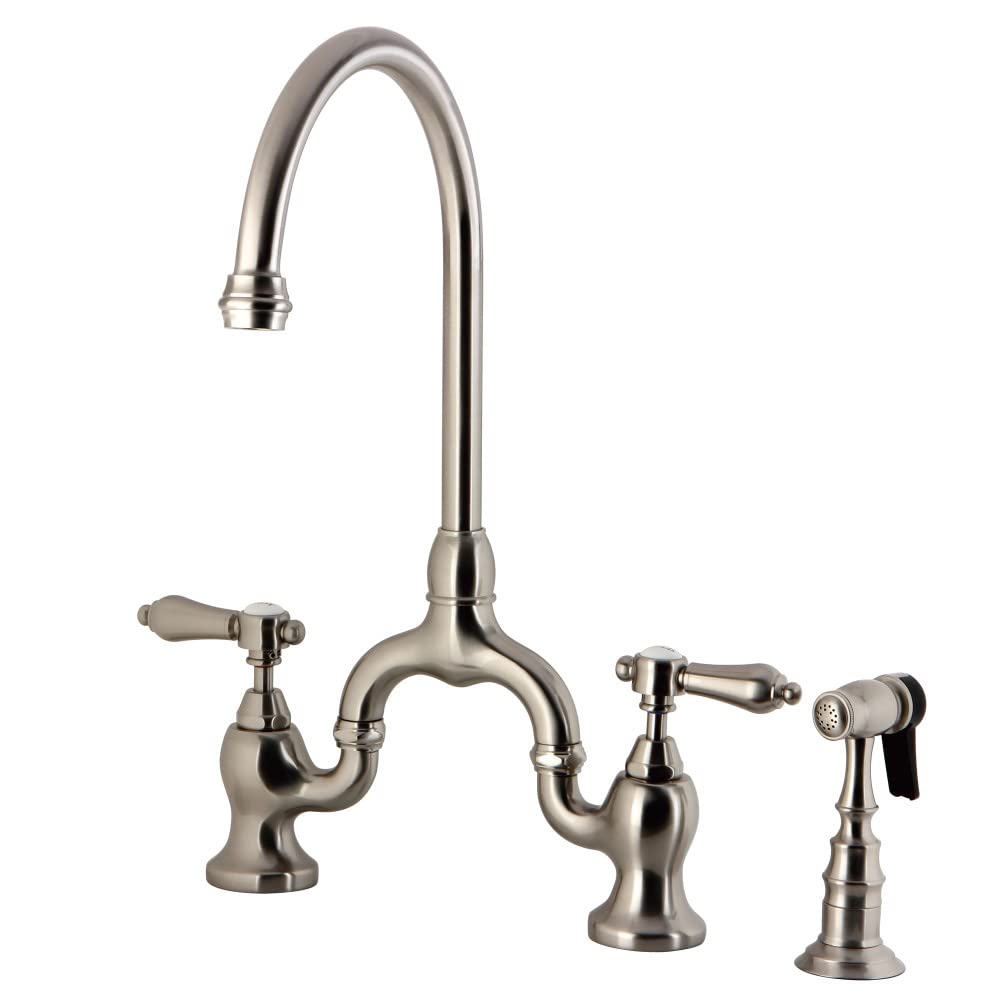 Kingston Brass KS7798BALBS Heirloom Bridge Kitchen Faucet with Brass Sprayer, Brushed Nickel-image-29