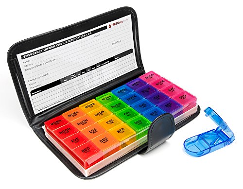 Extra Large 7-Day Weekly Pill Organizer with XL Case - 4X a Day Compartment Weekly Pill Box - Supplement Pill Organizer Travel - Bonus Pill Cutter