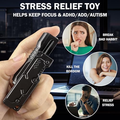 Metal Fidget Slider Toy for Adults, Cool Magnet Push Pull Robot Gun Barrel Design EDC Stress Relief Toys for ADHD & Anxiety, Magnetic Executive Desk Figet for Office, Home, Travel (Black)