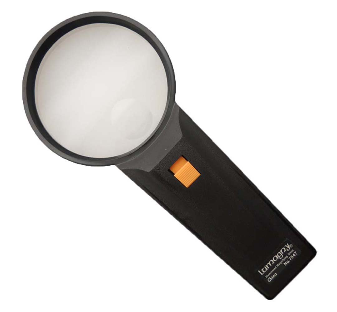 Lumagny 2.5X / 5X Handheld Magnifier with LED | 3" (7.6 cm) Lens | Dual Power | Stylish Black Frame & Orange Switch