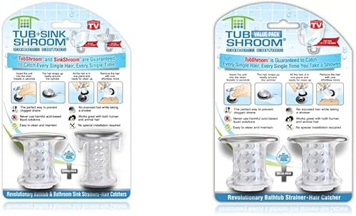TubShroom and SinkShroom - Protectores de drenaje para bañeras y fregaderos, recogedor de pelo de drenaje cromado y tina, paquete de 2, cromado,