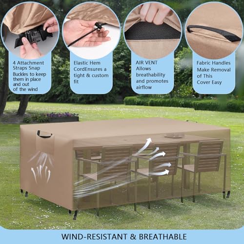 Housse Table Jardin Exterieur 420D Haute Densité Kaki Imperméable de Qualité - 6