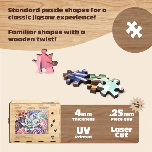 Buffalo Games - Rompecabezas de Madera de 250 Piezas Simple Succulents, Piezas Estándar Whimsy, 26.75 x 19.75, Póster, Bolsa de Tela, Caja de Madera, Adultos 14+ miniatura 3