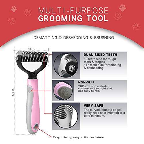 Dog Brush for Shedding Undercoat Rake for Dogs Cats Double Sided Brush for Dematting Comb Grooming Tool Kit Nail Clippers Nail File pink3 Pack Cucciolini Doodles Dog brush for shedding undercoat rake for dogs cats double sided brush for dematting comb grooming tool kit nail clippers nail file pink3 pack cucciolini doodles