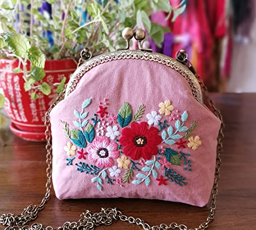 Image of Gogobear Easy Embroidery DIY Bags Purse Wallet Crossbody | with All Supplies, For Adult Beginners, Flower Pattern, Friend Gifts, Retro Vintage Style