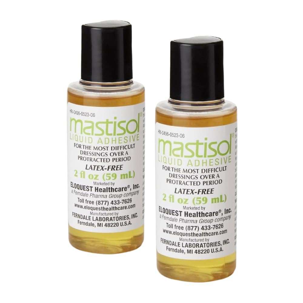 Mastisol Liquid Medical Adhesive - Long-Lasting Non-Water Soluble Skin Bond for Dressings, Tapes, & Devices, Latex-Free, CHG-Compatible, 2oz Bottle (2