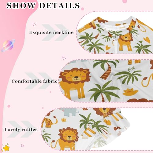 Cartoon Lion Girls Long Sleeve Swimsuit Rash Guard One Piece Bathing Suits Zipper 3-12T4