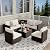8 Pieces Outdoor Patio Furniture Set, Rattan Wicker Patio Conversation Sets with Cushions, Coffee Table and Storage Box, Outdoor Sectional Furniture Set for Balcony Porch Pool Backyard, Brown + Beige