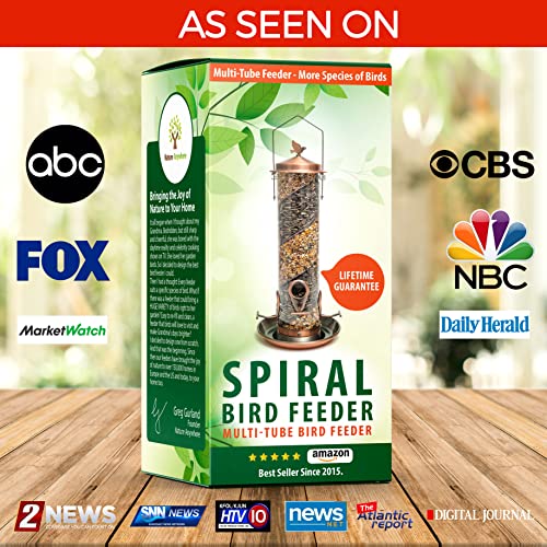 Nature Anywhere Copper Colored Spiral Bird Feeder With Double Feeders For Outside. Fits Pole And House Hooks. Includes Free Funnel. Feed Large And Small Birds Like Cardinal, Woodpecker & Finch. #TOP2