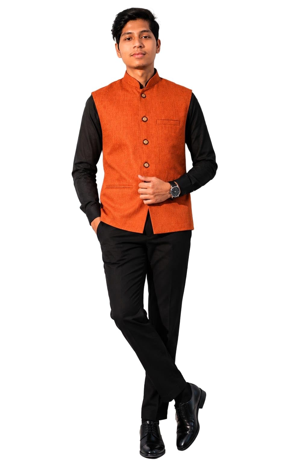 SS Fashion Men's Nehru Jacket, Orange, Jute Fabric, Mandarin Collar, Ethnic Sizes S to 5XL-picture-42