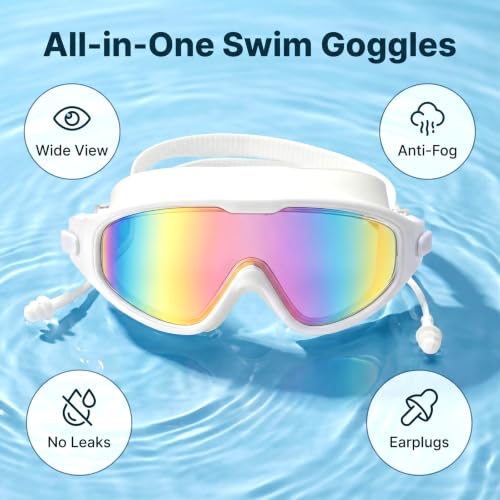 Image of Swim Goggles for Kids 6-12, Wide View Anti-Fog UV Protection No Leaking,Boys Girls Youth Swimming Goggles