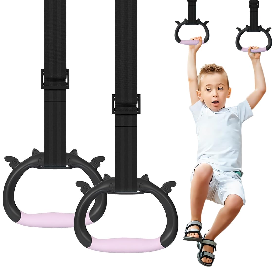 NHQ Anillas Gimnasia con Correa Ajustable para Niños - Entrenamiento de Fuerza, Crossfit, Dominadas y Dips