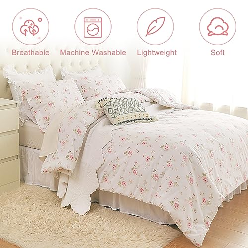 Sexytown Floral King Comforter Set,Cotton Shabby Vintage Chic Floral Bedding Comforter With Rose Flower Pattern 3Pcs Women Girls Elegant French Country Aesthetic Bedding thumb #1