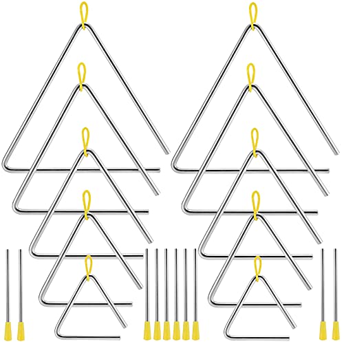 Muklei 10 Pack Percussion Triangles With Strikers, 4, 5, 6, 7, 8 Inches Musical Steel Triangle Set, Music Triangle Instruments For Music Learning #TOP5