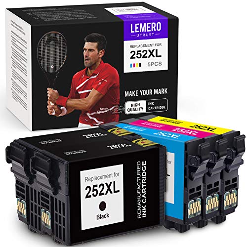 LemeroUtrust Remanufactured Ink Cartridges Replacement for Epson 252 252XL use with Epson Workforce WF-7710 WF-7720 WF-3640 WF-3620 WF-7210 WF-7620 WF-7610 WF-7110 (Black Cyan Magenta Yellow, 5-Pack)