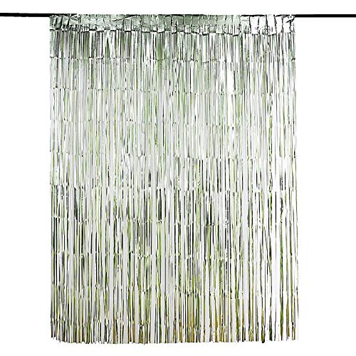 BalsaCircle 3 feet x 8 feet Matte Sage Green Sparkling Metallic Foil Fringe Curtain - Wedding Ceremony Party Home Window Decorations