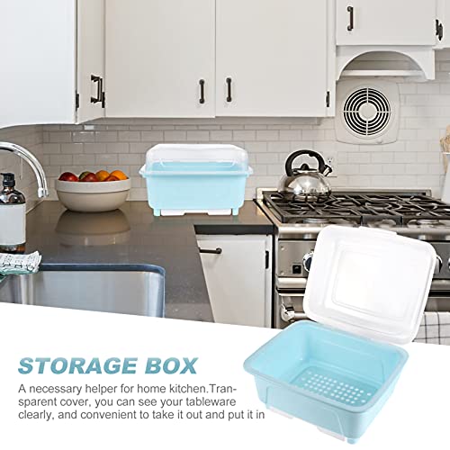 Hemoton Tableware Storage Box with Transparent Lid 13X10X8 Inch Kitchen Organizer for Bowls Chopsticks Cutlery Drying Rack with Drainage for Home Use by Hemoton - Image 6