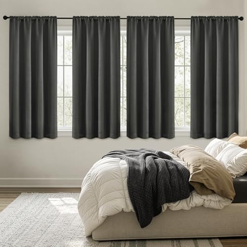 Image of MIULEE Dark Grey Blackout Curtains 63 Inch Length for Bedroom 4 Panels | Room Darkening, Light Blocking, Black Out Thermal Insulation, Privacy Window Drapes, Top and Bottom Rod Pocket