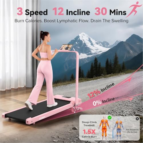 Image of FUNMILY Upgrade Walking Pad Folding Treadmill with 12% /15% Incline & Handle Bar, 3.5HP Foldable Under Desk Compact Treadmills for Home /Office /Gym, 400+lb Capacity, Shock Absorption