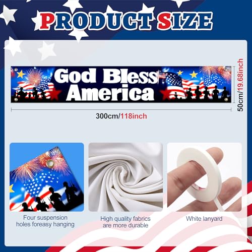 Image of BlissYard 4th of July Decorations God Bless America Banner 118 x 20 Inch Patriotic Banner for Outside Large American Flag Banner Memorial Day Independence Day Outdoor Decorations for Yard Fence Porch
