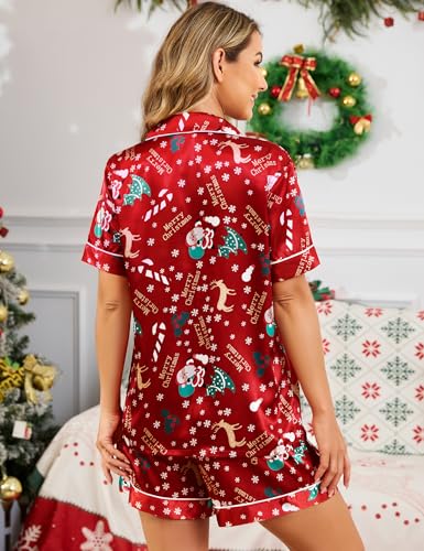 Image of SWOMOG Womens Silk Satin Pajamas Set Short Sleeve Sleepwear Button Down Top and Shorts Loungewear 2 Piece Pjs Set XS-3XL