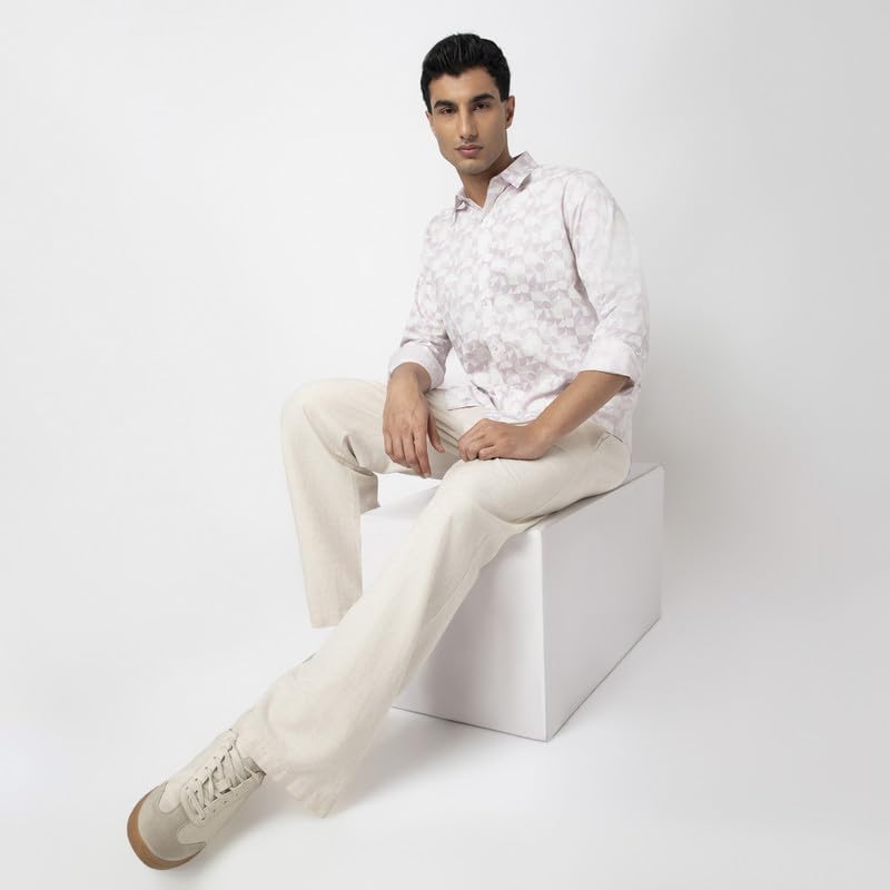 Image of MARK & ALBERT Men's Printed Full Sleeves Regular Fit Shirt Blue | 100% Cotton Stretchable Fabric