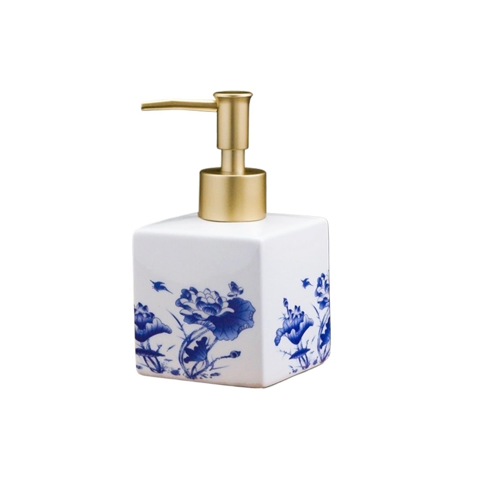 Yofab One Color Countertop Soap Dispensers Blue And White Porcelain Lotion Bottle With Gold Pump Vintage Bathroom Decor(S)