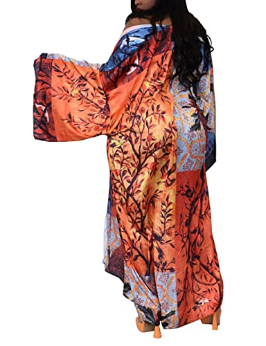 Image of Kimono Cardigan for Women Long Boho Satin Kimono Robes Plus Size Open Front Beach Swimsuit Cover Ups Lightweight Duster